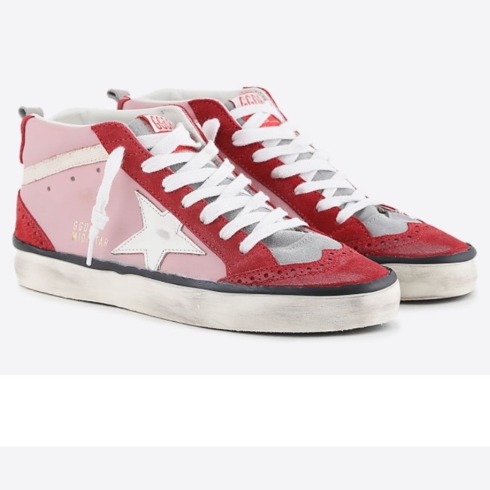 Golden Goose Mid Star Pink & Red Women’s Sneakers
